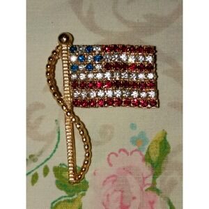 American Flag Rhinestone Gold Tone Brooch Rafaelian 1 3/4 Inch